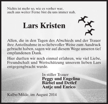 Traueranzeige von Lars Kristen von Uelzen