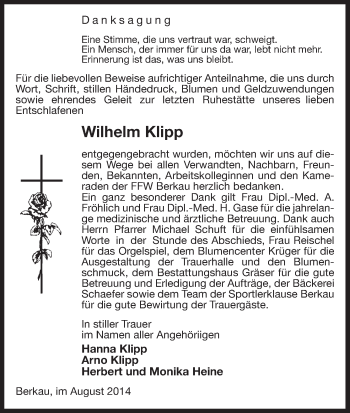 Traueranzeige von Wilhelm Klipp von Uelzen