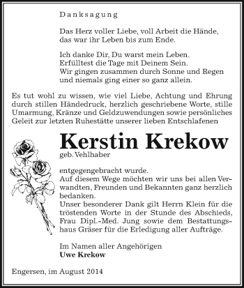 Traueranzeige von Kerstin Krekow von Uelzen