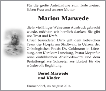 Traueranzeige von Marion Marwede von Uelzen