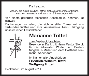 Traueranzeige von Marianne Trittel von Uelzen