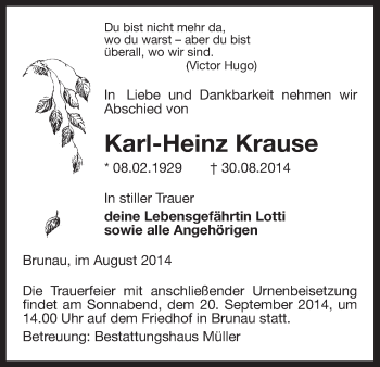 Traueranzeige von Karl-Heinz Krause von Uelzen