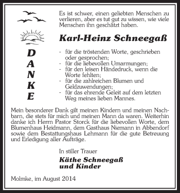 Traueranzeige von Karl-Heinz Schneegaß von Uelzen