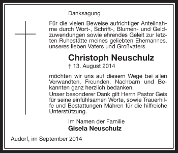 Traueranzeige von Christoph Neuschulz von Uelzen