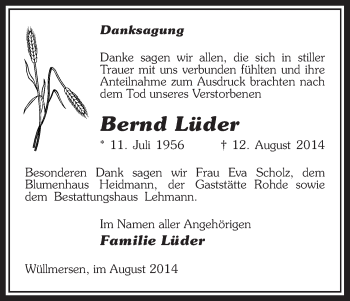 Traueranzeige von Bernd Lüder von Uelzen