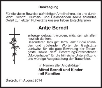 Traueranzeige von Antje Berndt von Uelzen