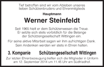 Traueranzeige von Werner Steinfeldt von Uelzen