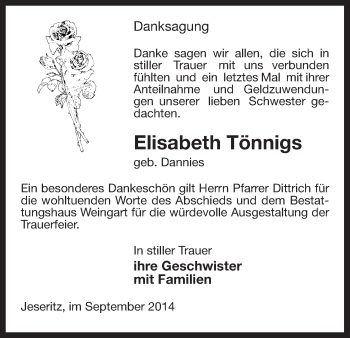 Traueranzeige von Elisabeth Tönnigs von Uelzen