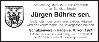 Traueranzeige von Jürgen Bührke von Uelzen