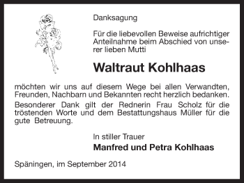 Traueranzeige von Waltraut Kohlhaas von Uelzen