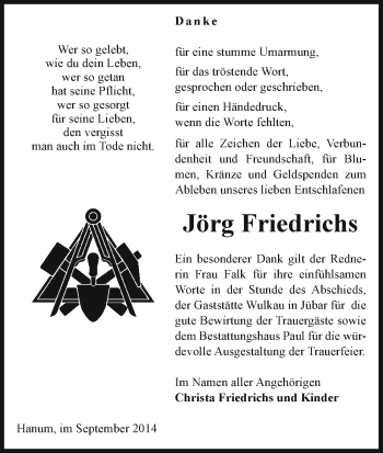 Traueranzeige von Jörg Friedrichs von Uelzen