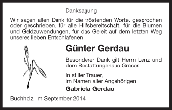 Traueranzeige von Günter Gerdau von Uelzen