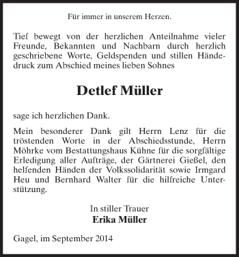 Traueranzeige von Detlef Müller von Uelzen