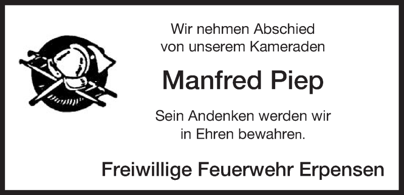  Traueranzeige für Manfred Piep vom 30.09.2014 aus Uelzen