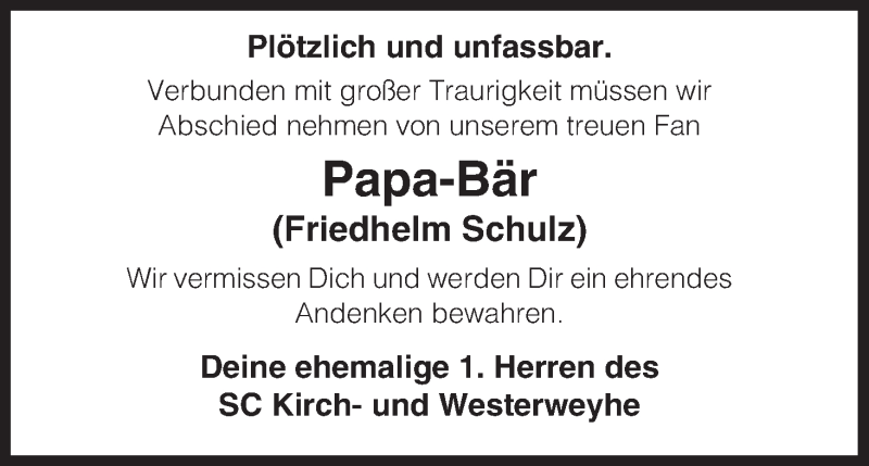  Traueranzeige für Friedhelm Schulz vom 01.10.2014 aus Uelzen