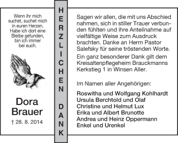 Traueranzeige von Dora Brauer von Uelzen