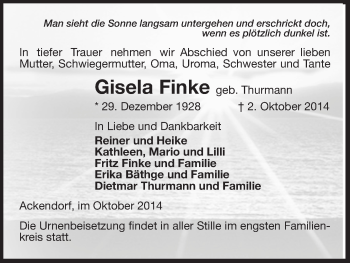 Traueranzeige von Gisela Finke von Uelzen