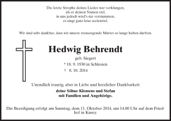 Traueranzeige von Hedwig Behrendt von Uelzen