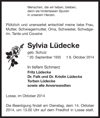 Traueranzeige von Sylvia Lüdecke von Uelzen