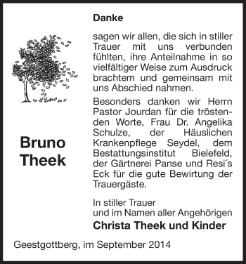 Traueranzeige von Bruno Theek von Uelzen