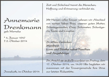 Traueranzeige von Annemarie Drenkmann von Uelzen