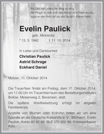 Traueranzeige von Evelin Paulick von Uelzen