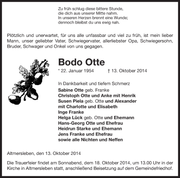 Traueranzeige von Bodo Otte von Uelzen