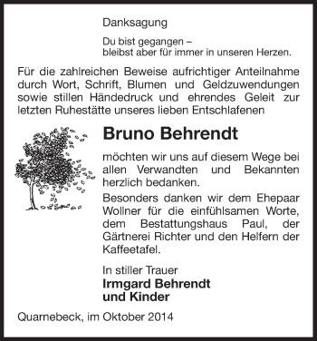 Traueranzeige von Bruno Behrendt von Uelzen