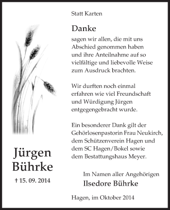 Traueranzeige von Jürgen Bührke von Uelzen