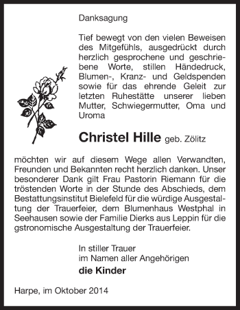 Traueranzeige von Christel Hille von Uelzen