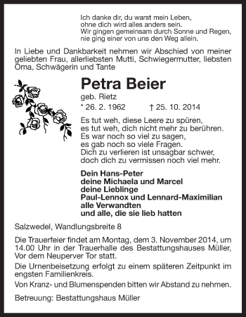 Traueranzeige von Petra Beier von Uelzen