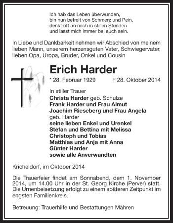 Traueranzeige von Erich Harder von Uelzen