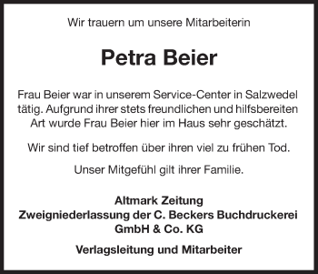 Traueranzeige von Petra Beier von Uelzen