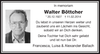 Traueranzeige von Walter Böttcher von Uelzen
