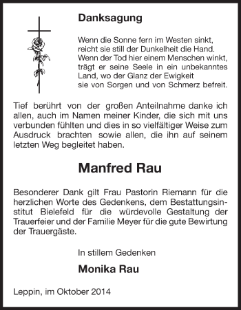 Traueranzeige von Manfred Rau von Uelzen