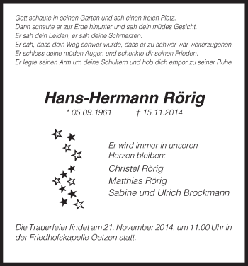 Traueranzeige von Hans-Hermann Rörig von Uelzen