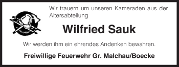 Traueranzeige von Wilfried Sauk von Uelzen