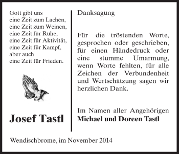 Traueranzeige von Josef Tastl von Uelzen