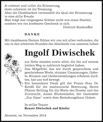 Traueranzeige von Ingolf Diwischek von Uelzen