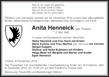 Traueranzeige von Anita Henneick von Uelzen