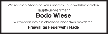 Traueranzeige von Bodo Wiese von Uelzen