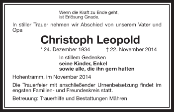 Traueranzeige von Christoph Leopold von Uelzen