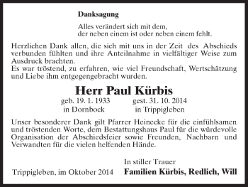 Traueranzeige von Paul Kürbis von Uelzen