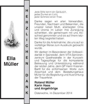 Traueranzeige von Ella Müller von Uelzen