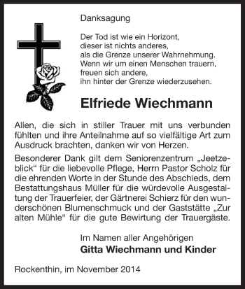 Traueranzeige von Elfriede Wiechmann von Uelzen