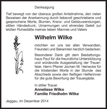 Traueranzeige von Wilhelm Wilke von Uelzen