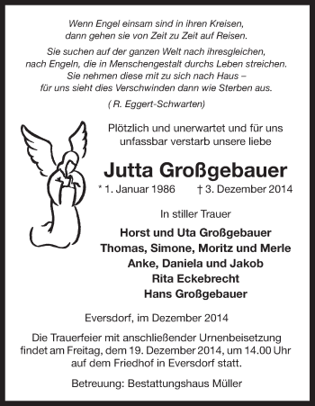 Traueranzeige von Jutta Großgebauer von Uelzen