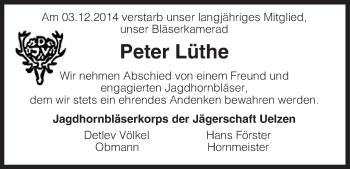 Traueranzeige von Peter Lüthe von Uelzen
