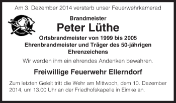 Traueranzeige von Peter Lüthe von Uelzen