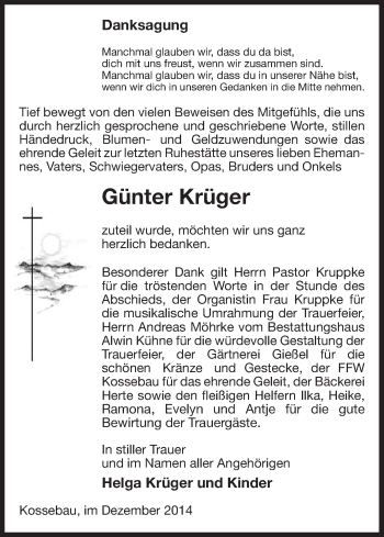 Traueranzeige von Günter Krüger von Uelzen